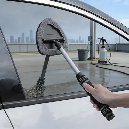 HZEL Car Windshield Cleaner Tool with Extendable Handle, Vehicle Triangle Gray