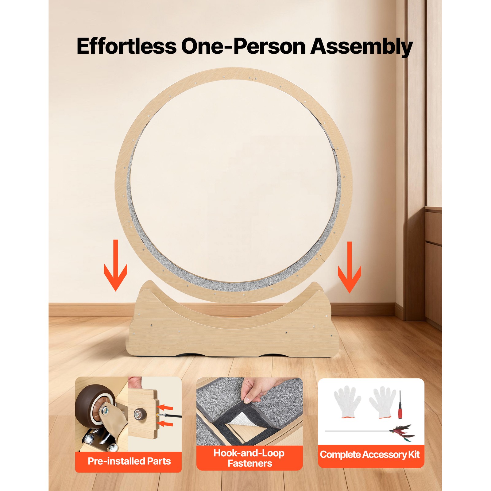 Uimoso 48-inch Wooden Cat Exercise Wheel with Carpeted Track for Indoor Use