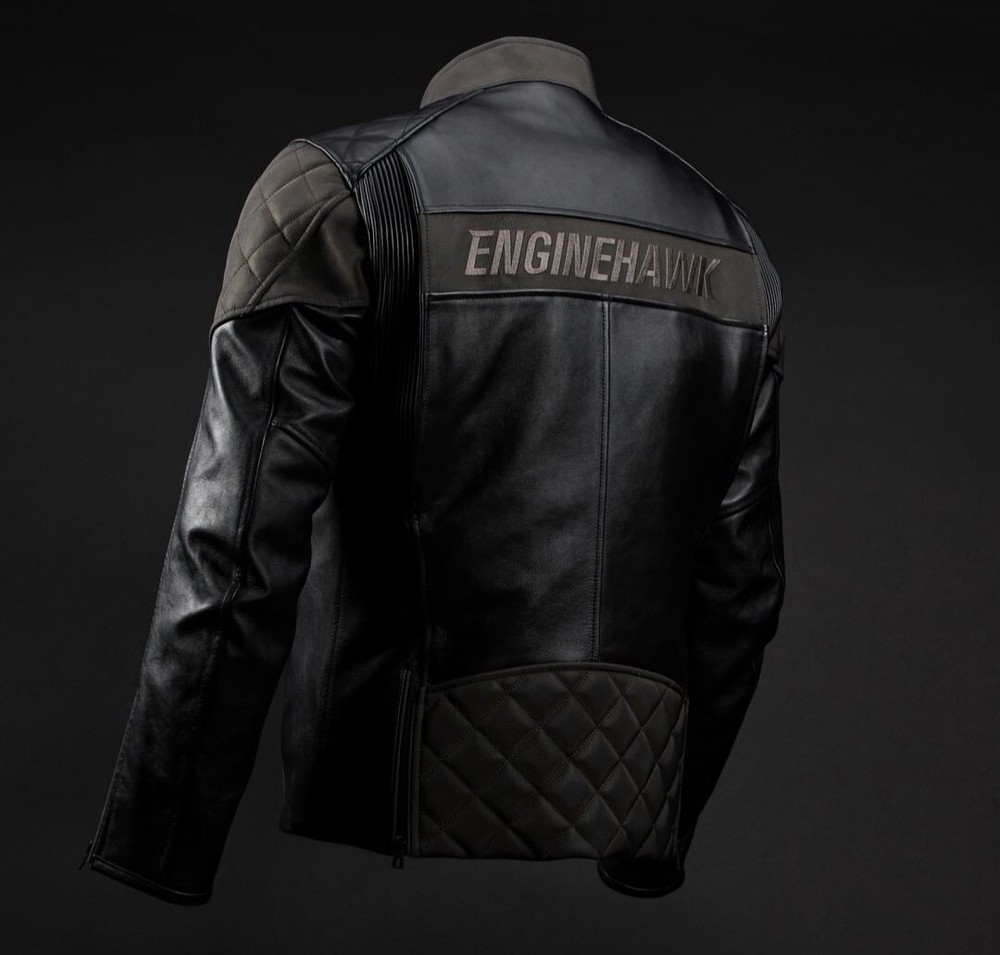 ENGINEHAWK Men's Motorcycle/Motorbiker Black Leather Jacket with Removable Armor