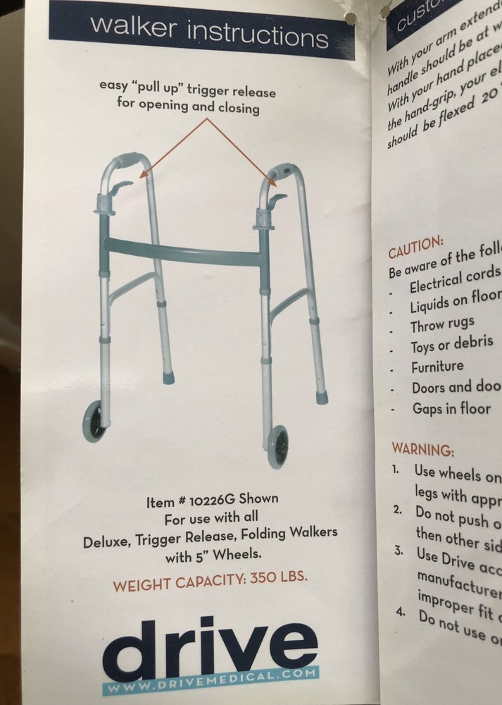 DRIVE DELUXE Trigger Release Folding Walker GRAY 5” Wheels Adjustable Height NWT