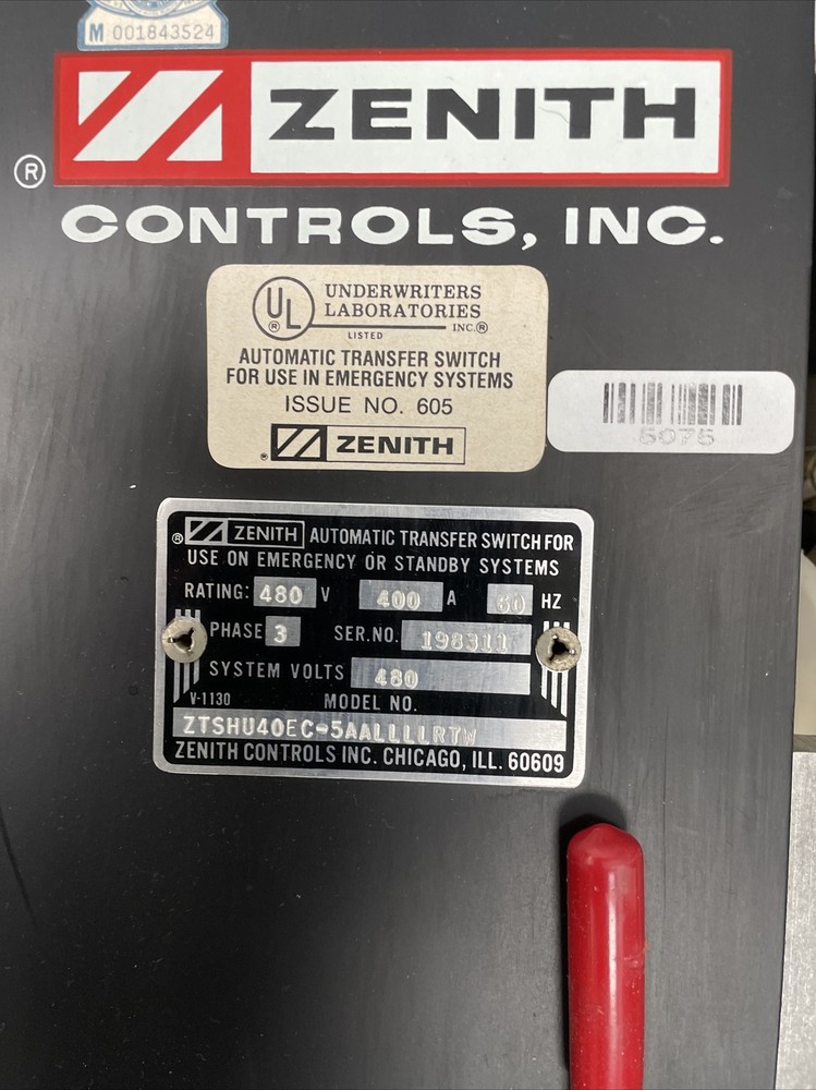 Zenith Automatic Transfer Switch 480V 400A 400 Amp 3 Phase ZTSHU40EC-5AALLLLRTW