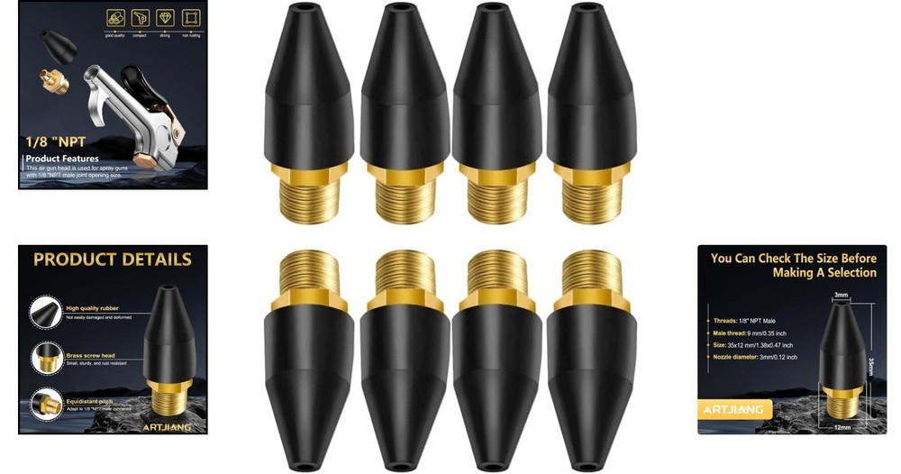 Quality 8PCS Black Air Tool Nozzle Tips - Efficient & Durable