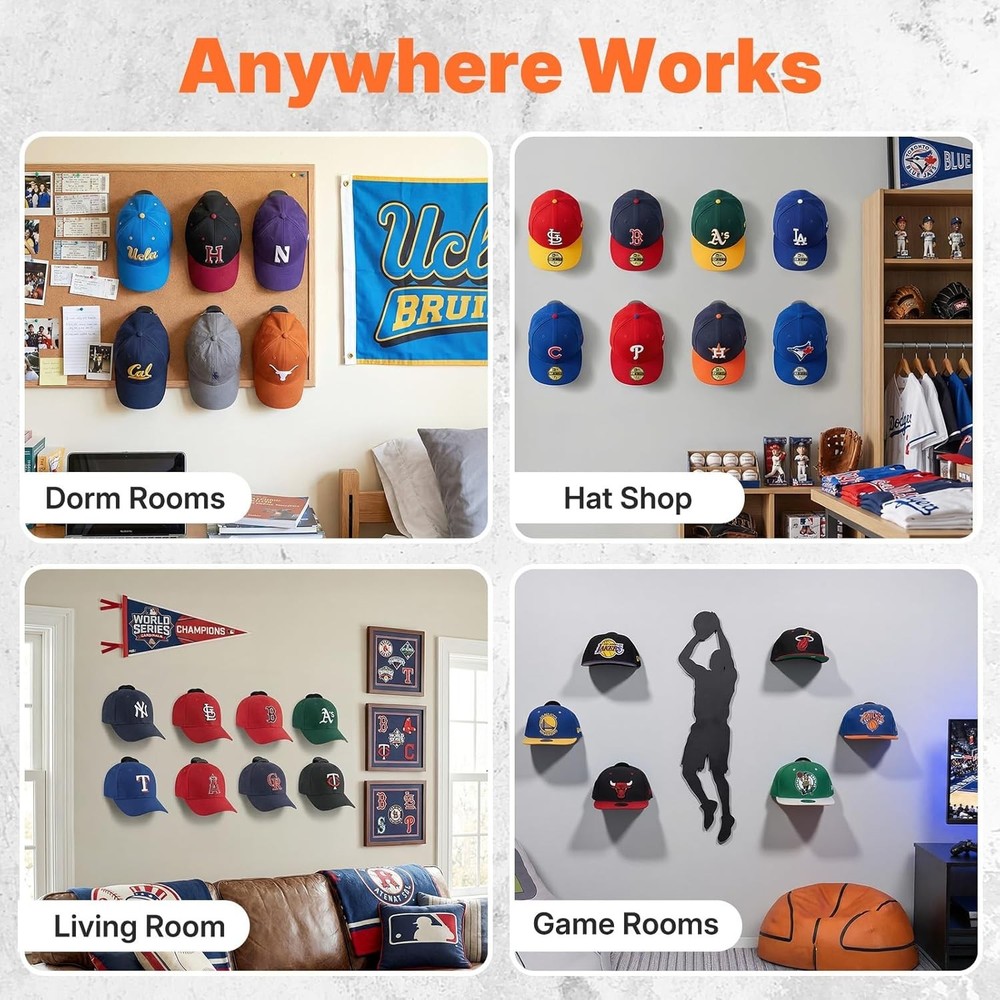 Adhesive Hat Hooks for Wall 16 Pack, Strong Hat Rack for Baseball Cap Display...