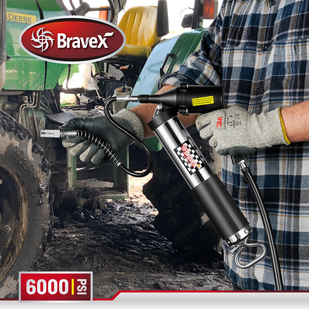 Bravex Professional Pneumatic Automatic Grease Gun, Continuous Cycle 6000 PSI