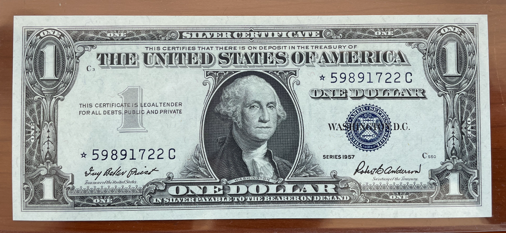 (5) FR 1619 $1 "SILVER CERTIFICATE" STAR NOTE 1957 RAW GEM