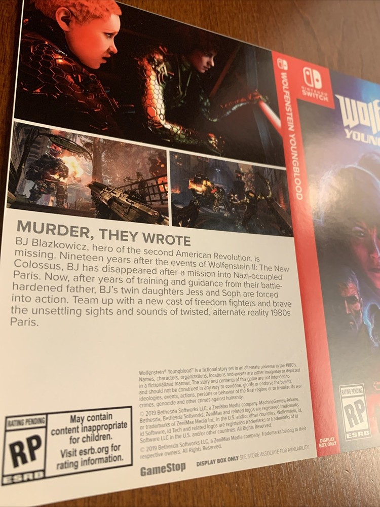 Wolfenstein Youngblood Nintendo Switch - Authentic- RARE - Display Box Only