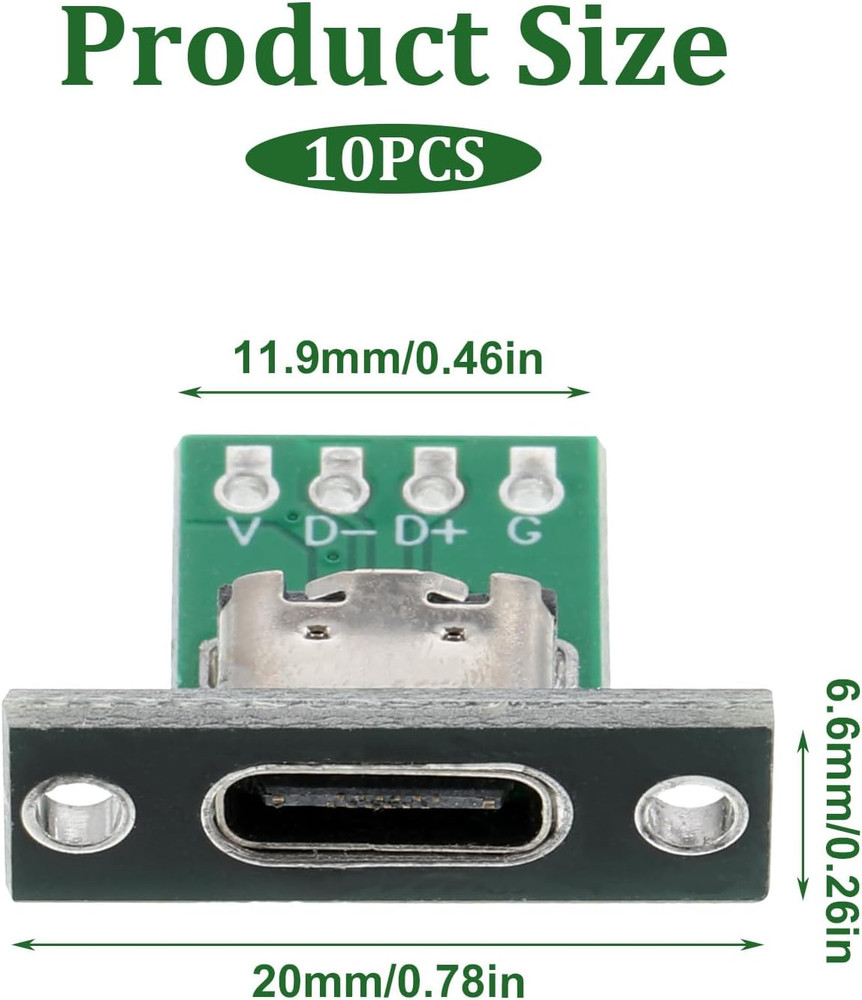 10 Pcs USB C Panel Mount Connector DIY Type C Female Socket Connector Panel Moun