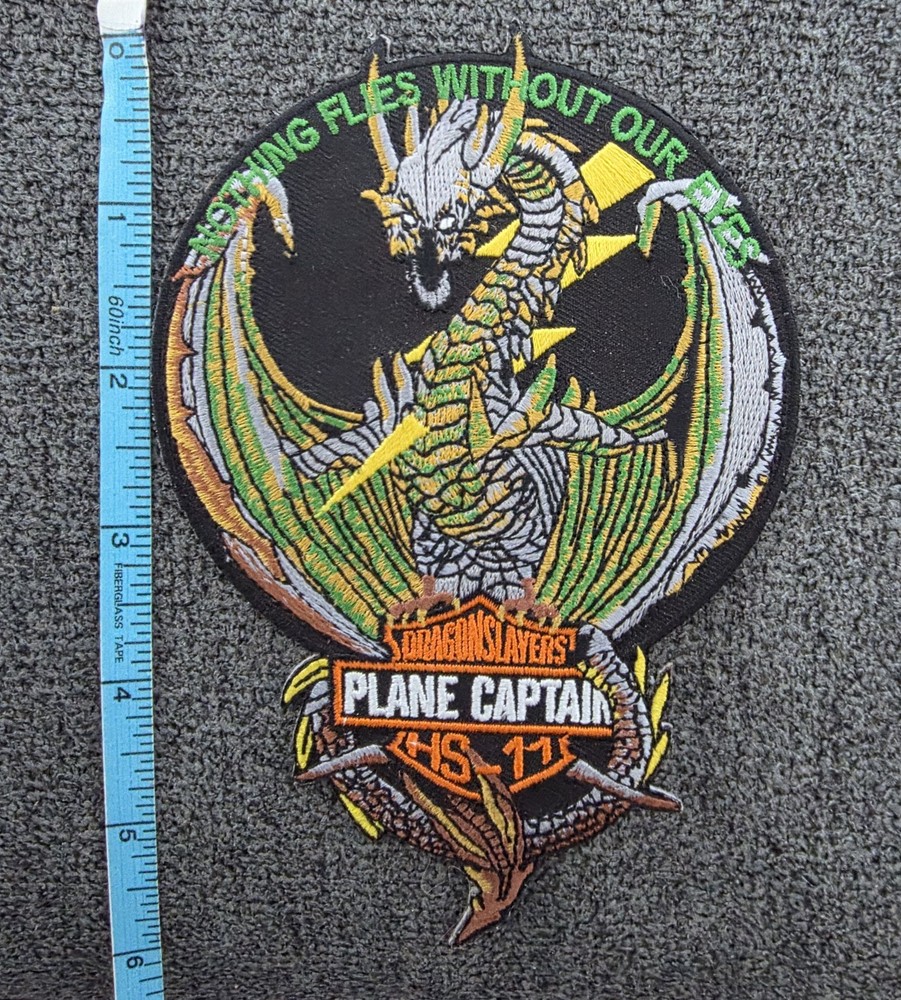 HS-11 Dragon Slayers, 6" USN NAVY. Rare, Plane Captains Patch.