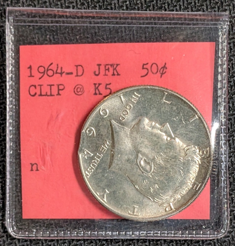 1964-D Kennedy Half Dollar Error Clip K5 90% Silver UNC