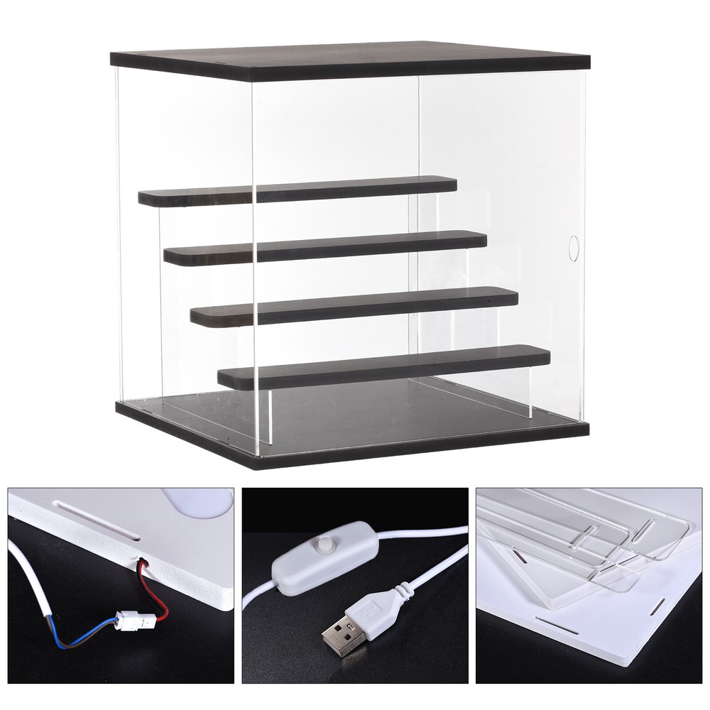 Clear Acrylic Display Case LED 4 Tier Dustproof Assemble Cube Display Boxes