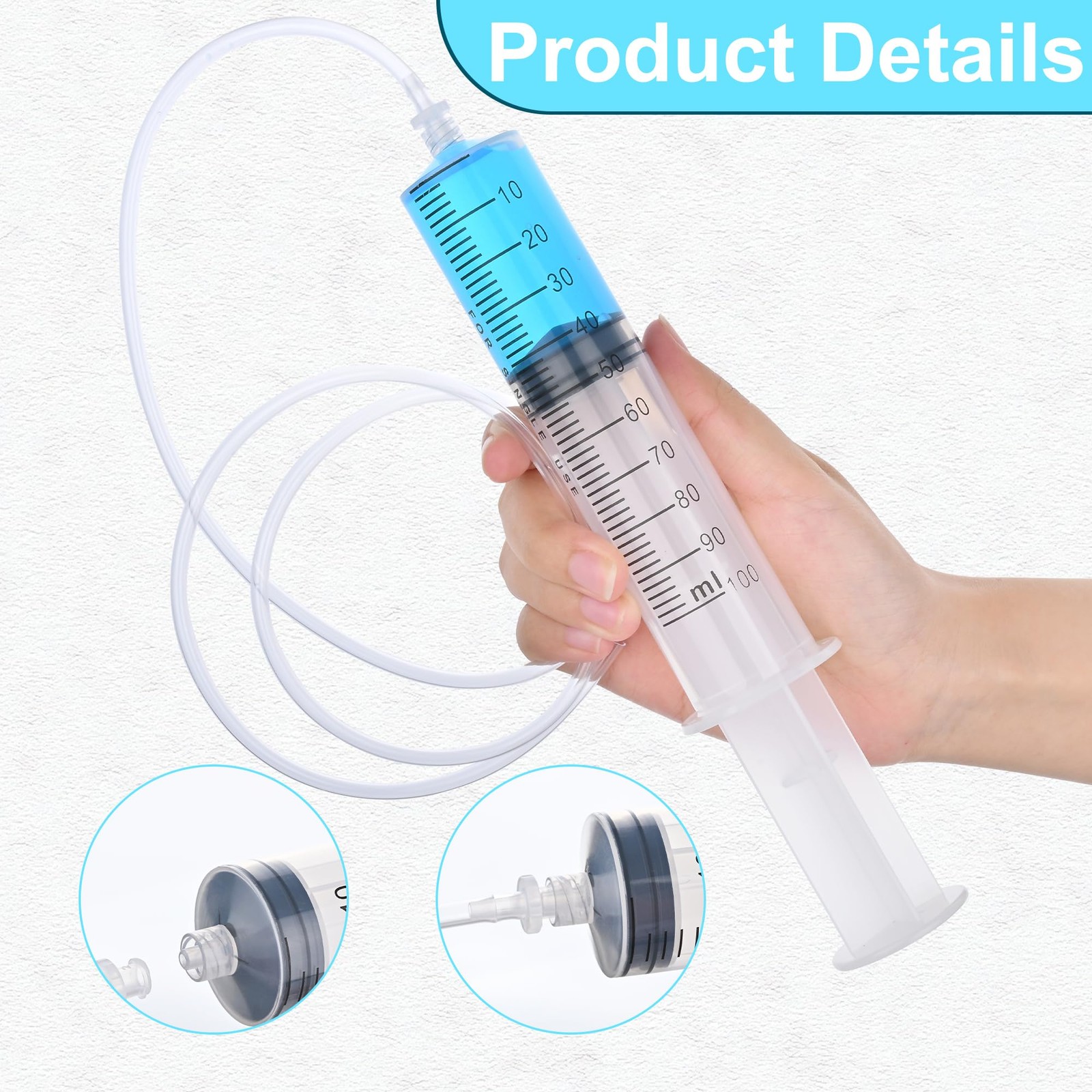 2 Pack 100ml Luer Lock Syringe with 39" Tube, 100cc Large Plastic