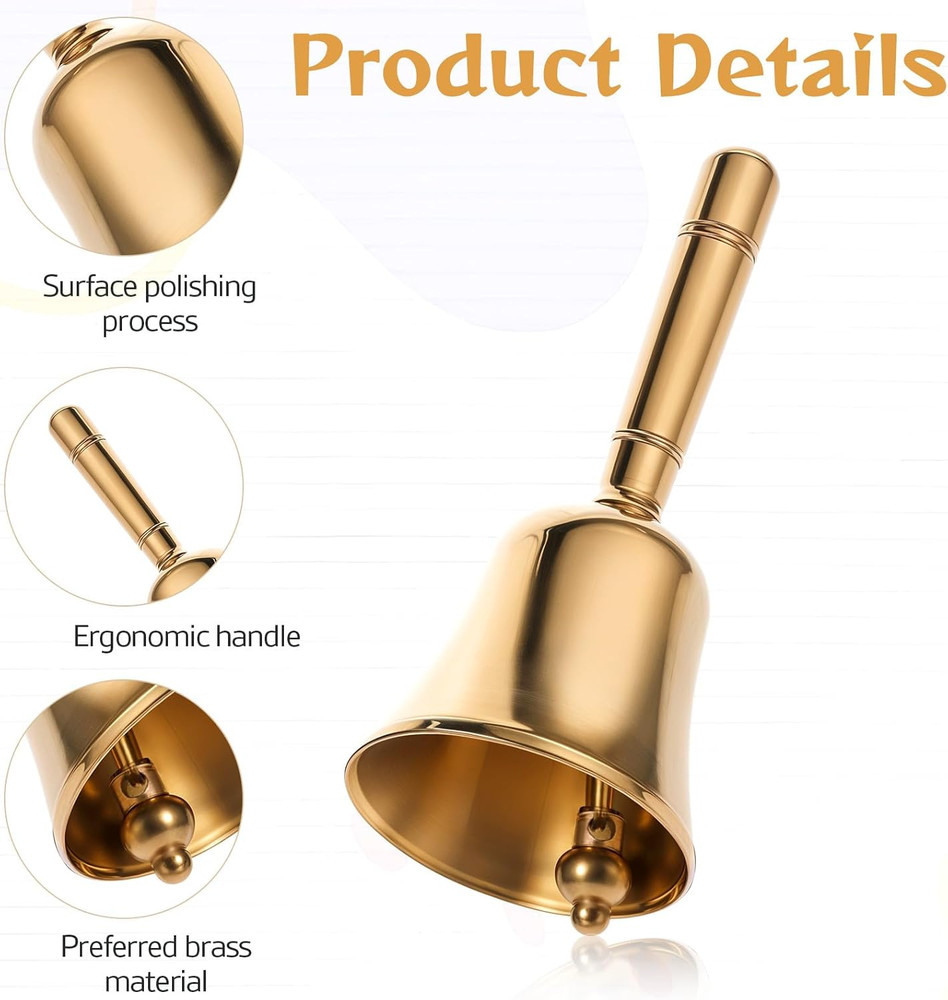 Solid Brass Dinner Bell with Metal Handle - 3.9" Handbell for Various Uses