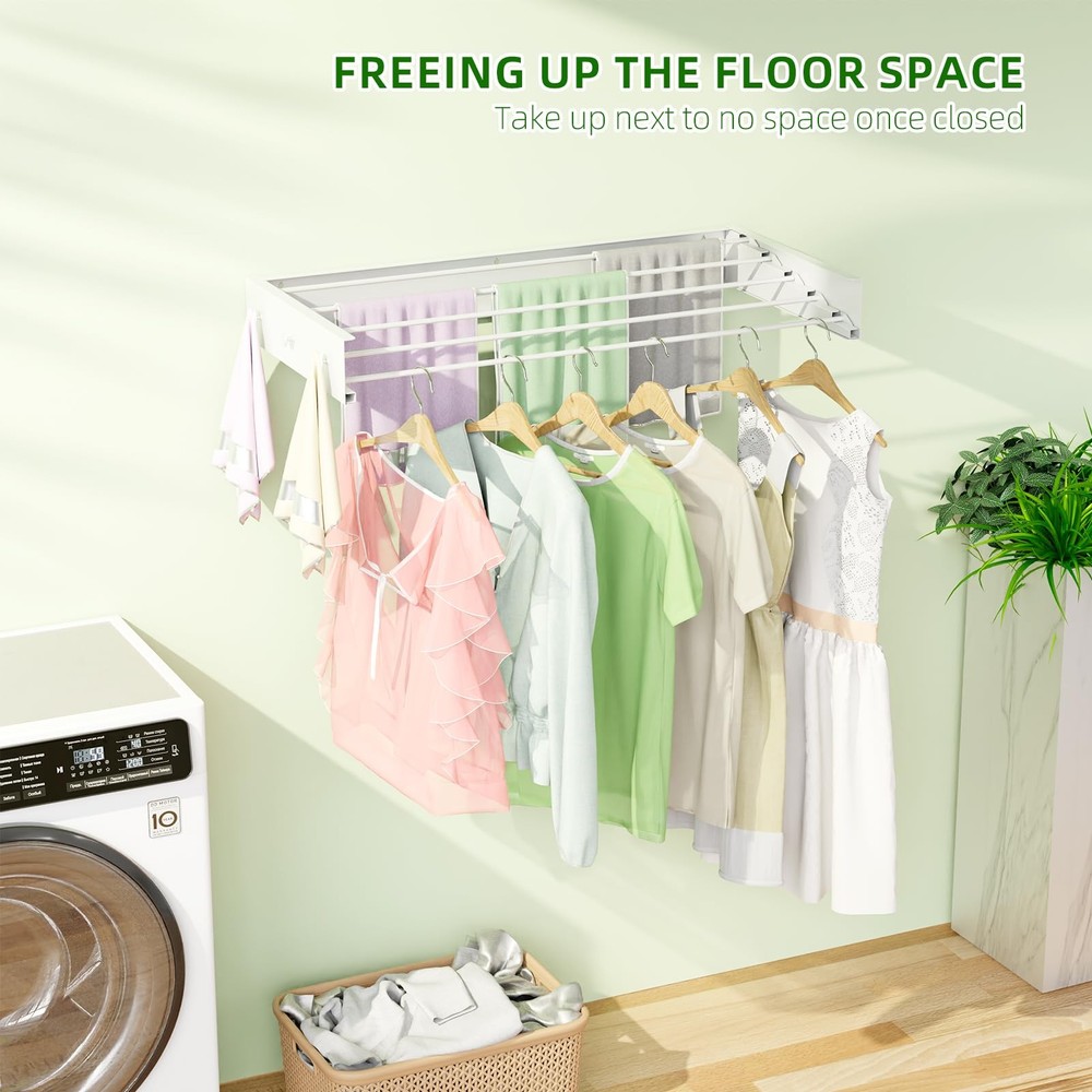 Wall Mounted Drying Rack for Laundry 40'', Folding Drying Rack Clothing Wall ...