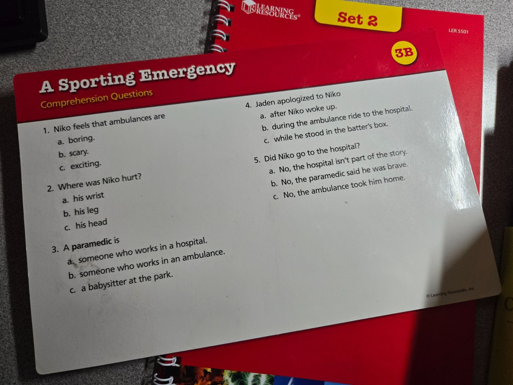 Reading Comprehension Cards – Set 2 (Learning Resources) Great for SPED~Good