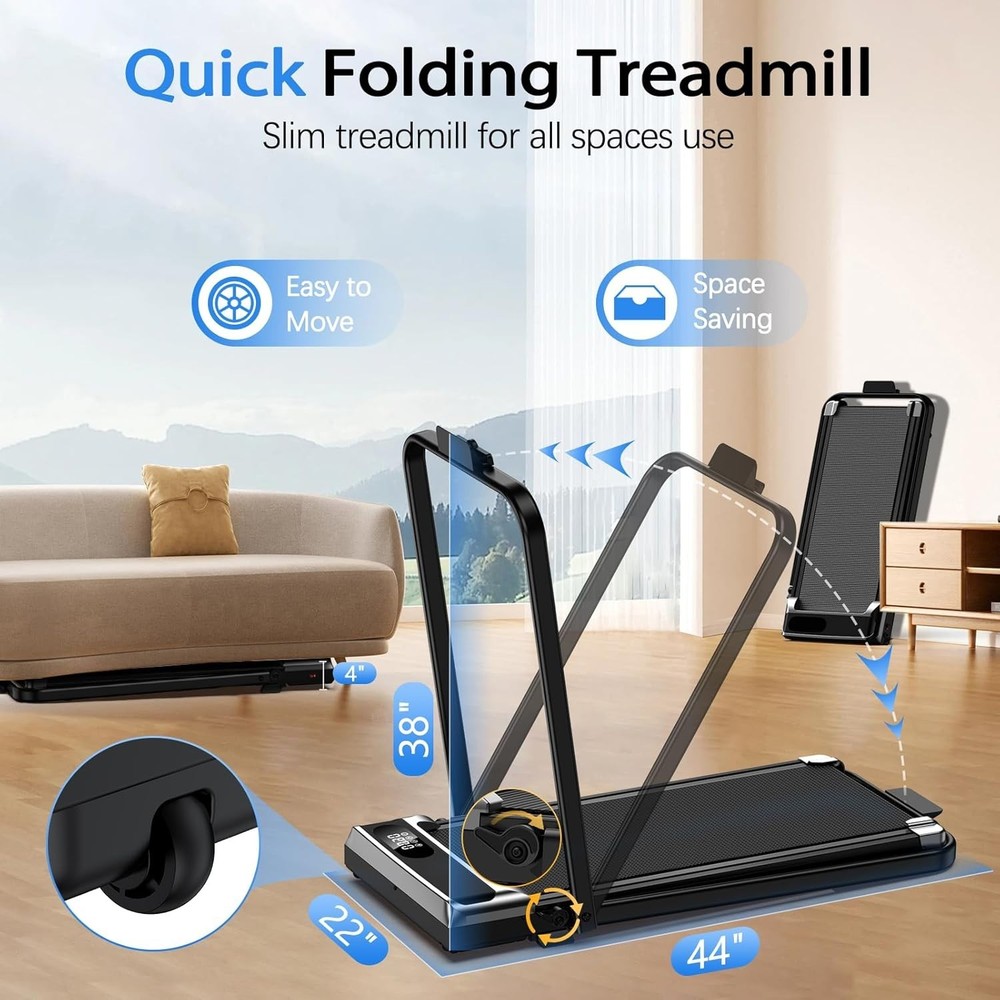 Space-Saving Foldable Treadmill with Shock Absorption, Ideal for Small Spaces