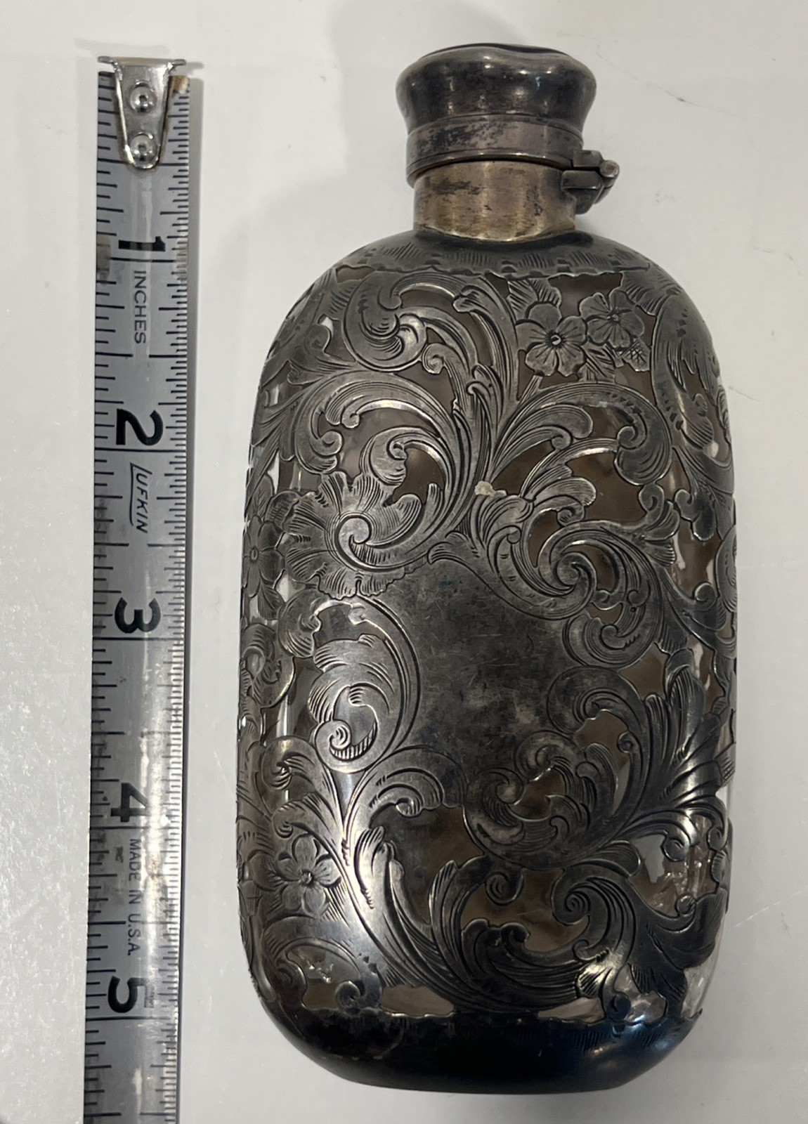 Antique Gorham .925 Sterling Silver Over Glass Overlay Flask Unmolested