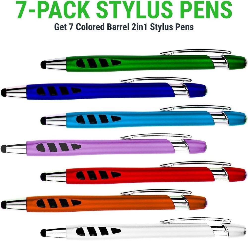 Versatile 7 Pack Stylus and Ballpoint Pens with Sensitive Tips - Assorted Colors