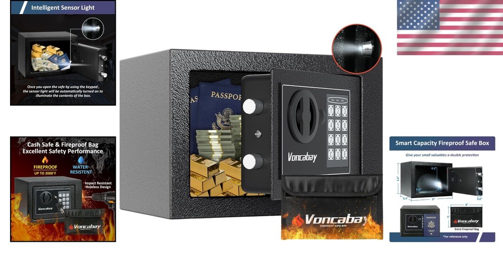 Fireproof Security Safe Box with Sensor Light & Digital Keypad - 0.23 Cu Ft