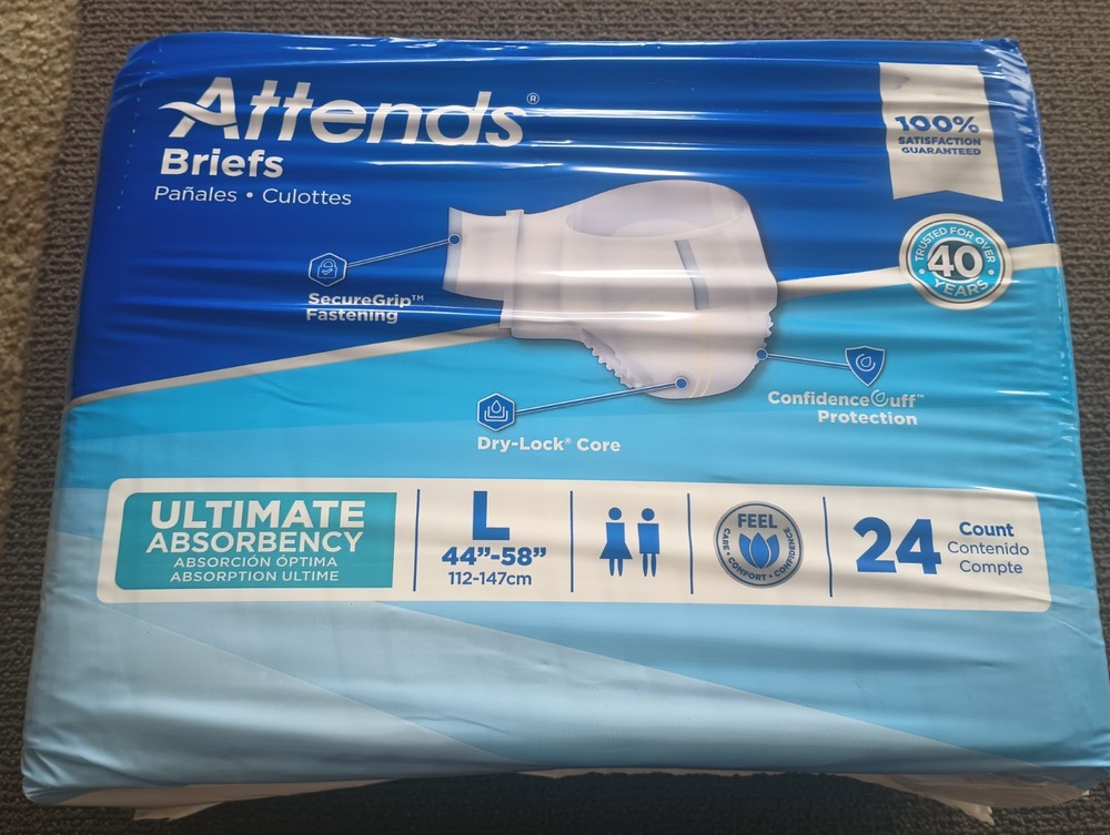 ATTENDS BRIEFS ULTIMATE ABSORBENCY/LARGE 44-58"/PREMIUM SOFTNESS/24 COUNT