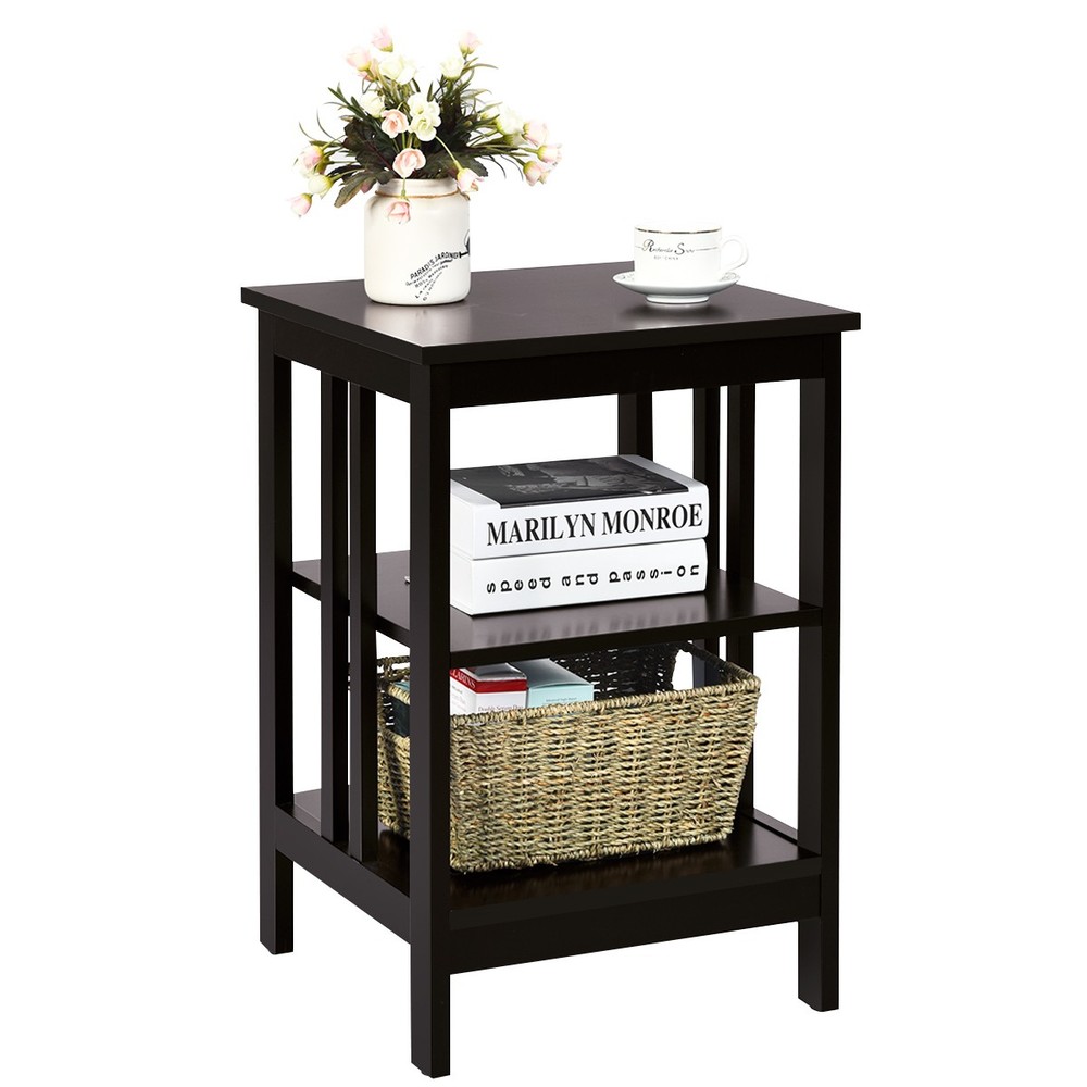 3-tier Side Table Nightstand Sofa End Table Storage Display Shelf Espresso
