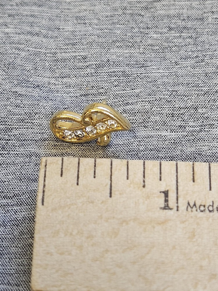 Initial B Lapel Pin Gold Tone Rhinestone Script Monogram Tie Tack Clutch Back