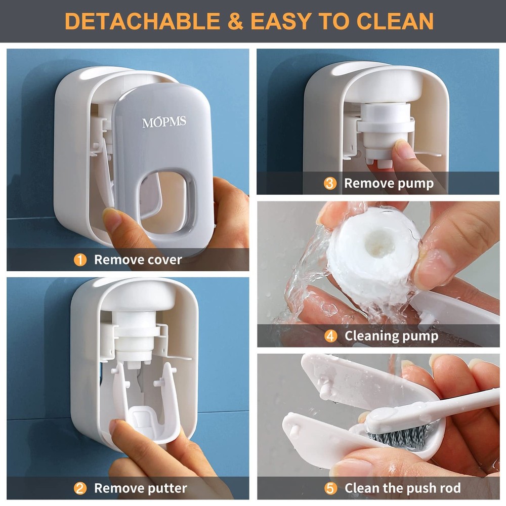 MOPMS Toothpaste Dispenser Wall Mounted for Bathroom Automatic Gray