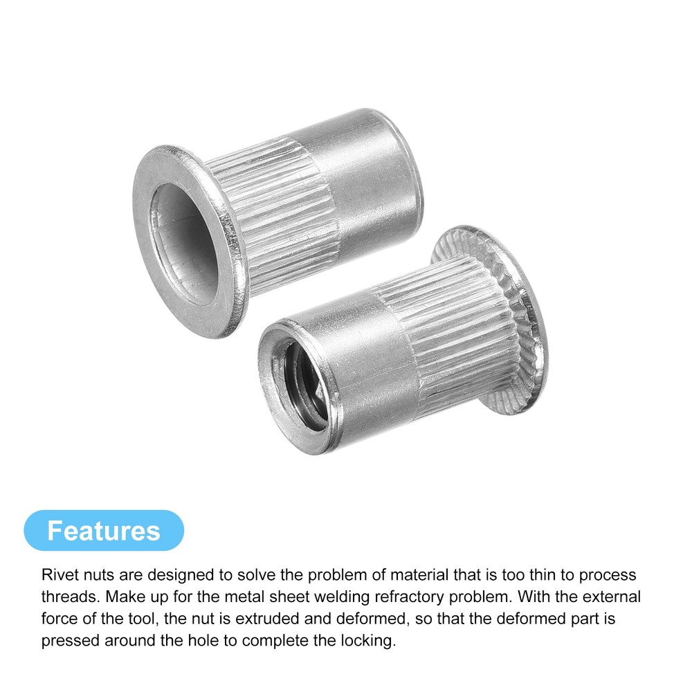 1/4-20 Rivet Nuts, 30pcs 304 Stainless Steel Flat Head Threaded Insert Nuts