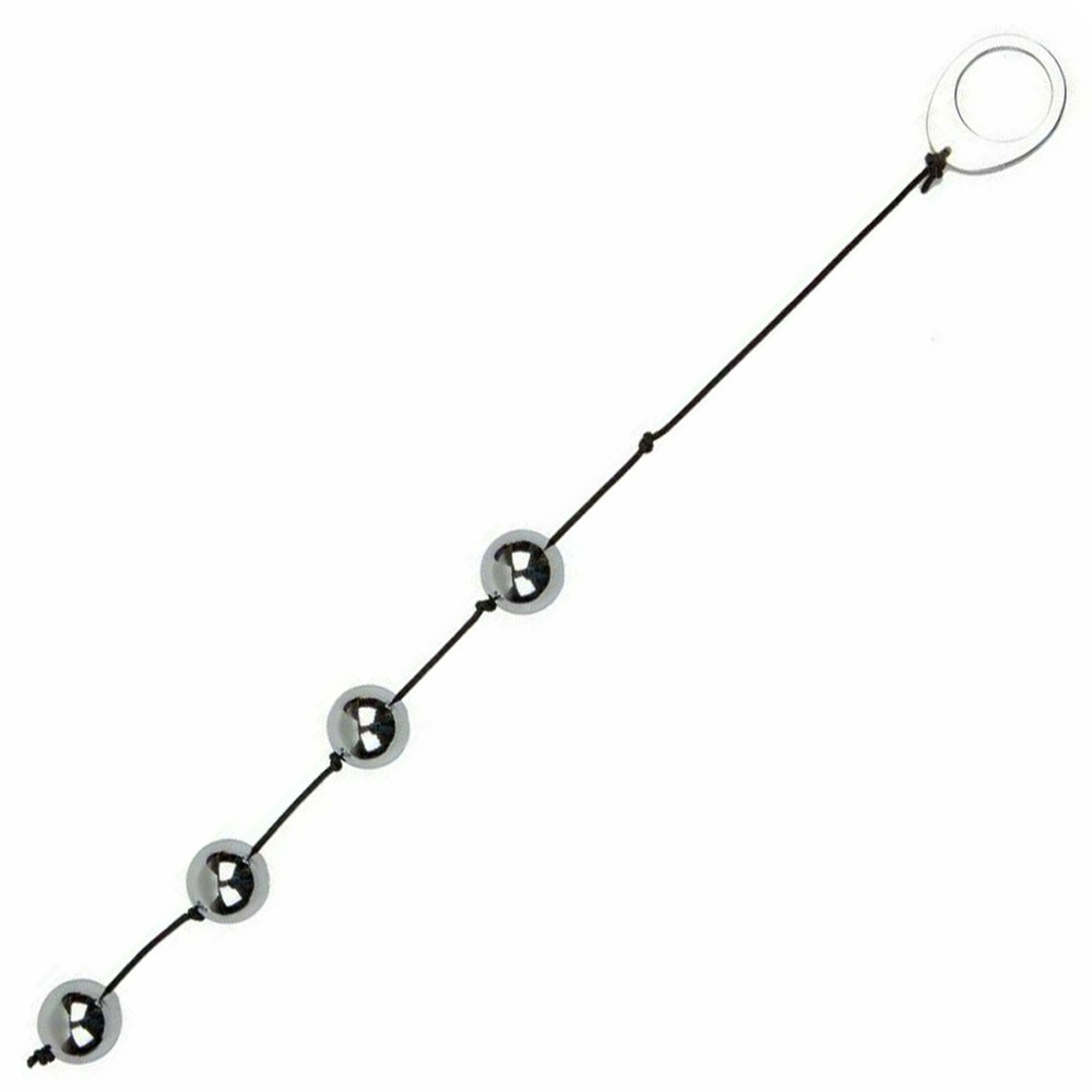 Four Heavy Metal Anal Beads with String & Easy Pull Loop Ring 10 Inch