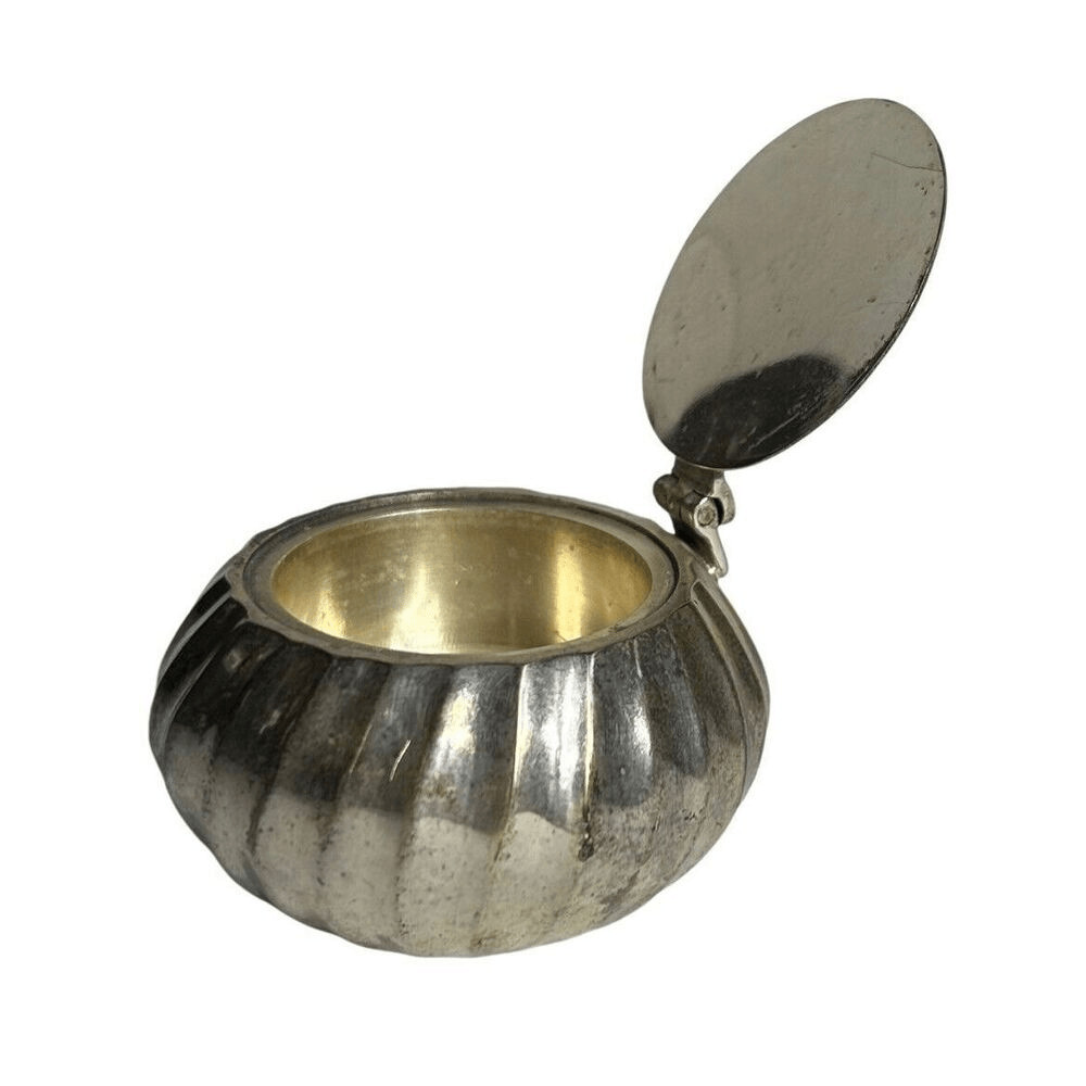 Small Silver Round Decorative Container/ Candle-Holder