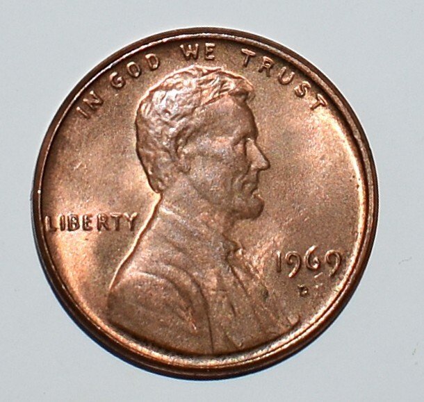 1969 D Lincoln Memorial Cent Error Stike Through High Mint State Red