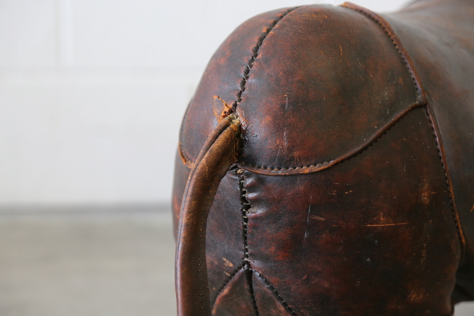 1960s Dimitri Omersa 36" Leather Rhinoceros Ottoman Abercrombie Fitch