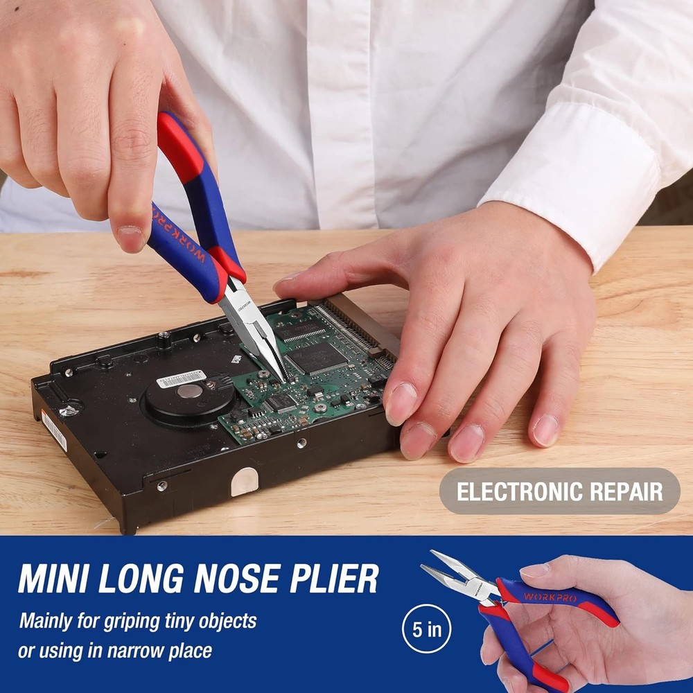 WORKPRO Mini Pliers Set, 3-Piece Small Pliers Tool Kit Includes 4” Diagonal Pl