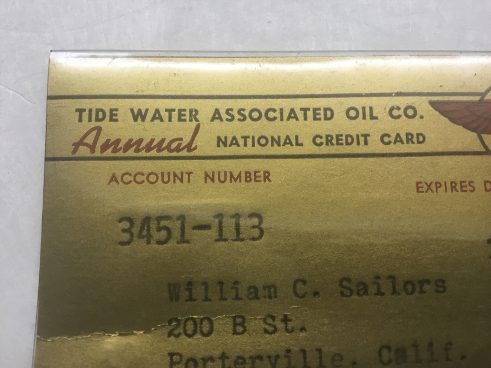 Vintage 1956 Tidewater Associated Oil Company Flying A Service Credit Card