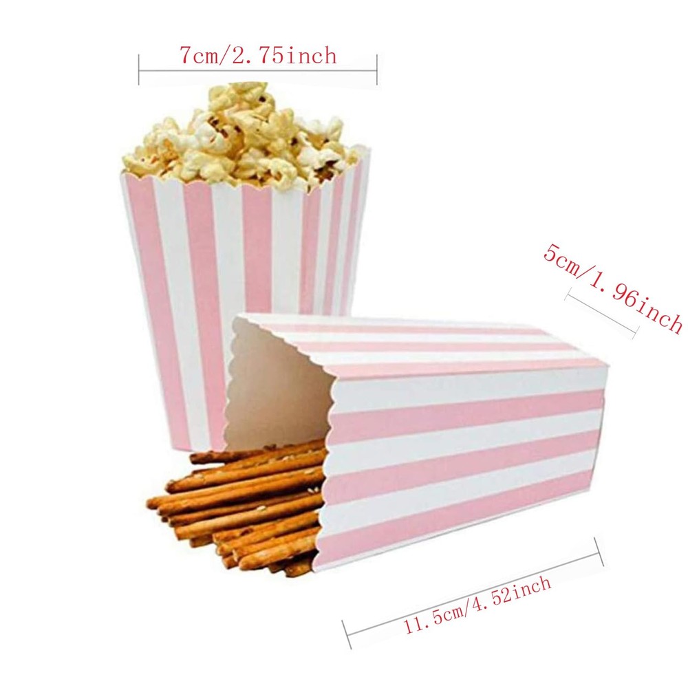 BinaryABC Popcorn Boxes,Stripe Pattern Decorative 24 Count (Pack of 1), Pink
