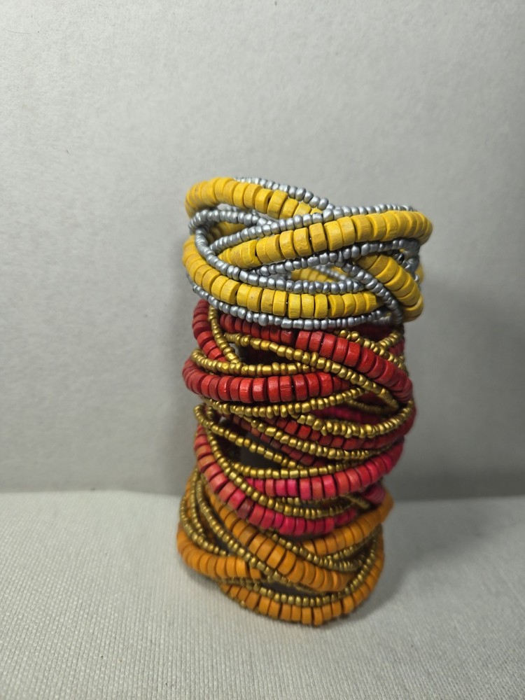 Handmade Multi colored on seed bead memory wire cuff bracelet