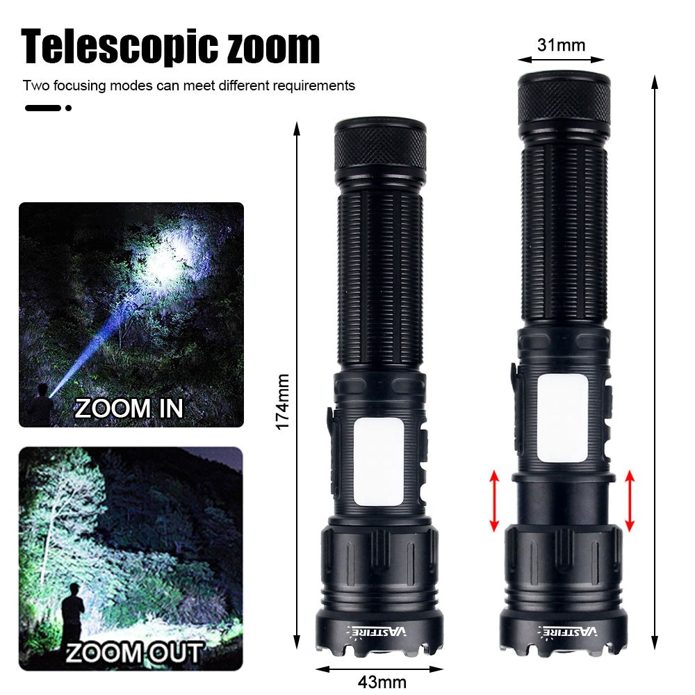 395nm White + UV LED Flashlight Zoom Work Light USB Rechargeable Torch
