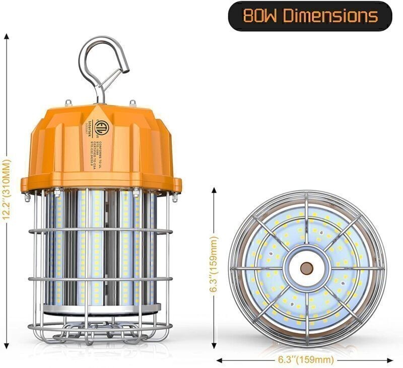 80W LED Temporary Work Light 5000K 11,600LM Hanging Construction Jobsite Light
