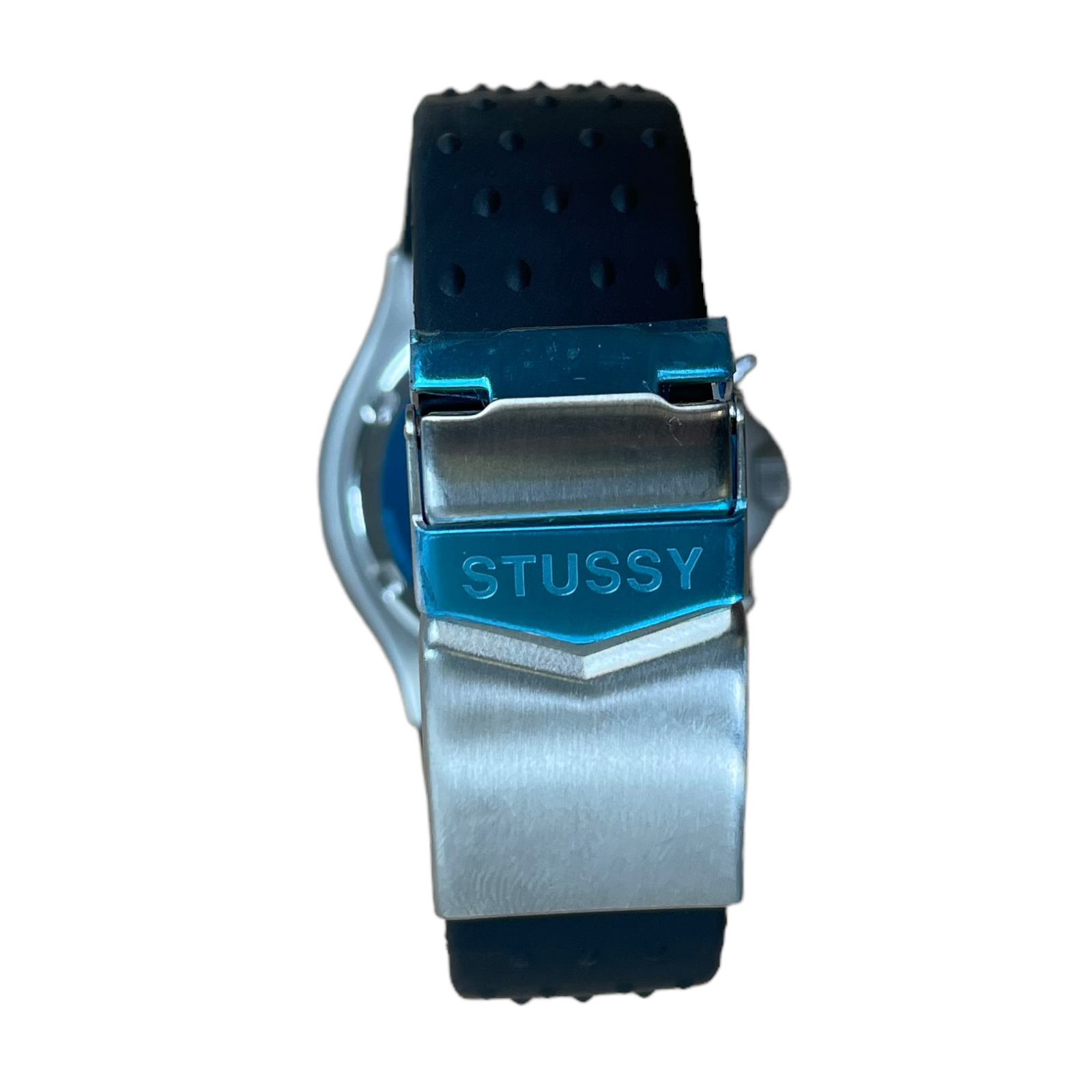 STUSSY TOURMASTER Silver Wrist Watch Rubber Black Band