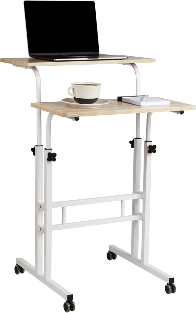 Rolling Laptop Desk Office Computer Table Adjustable Height Stand up Workstation