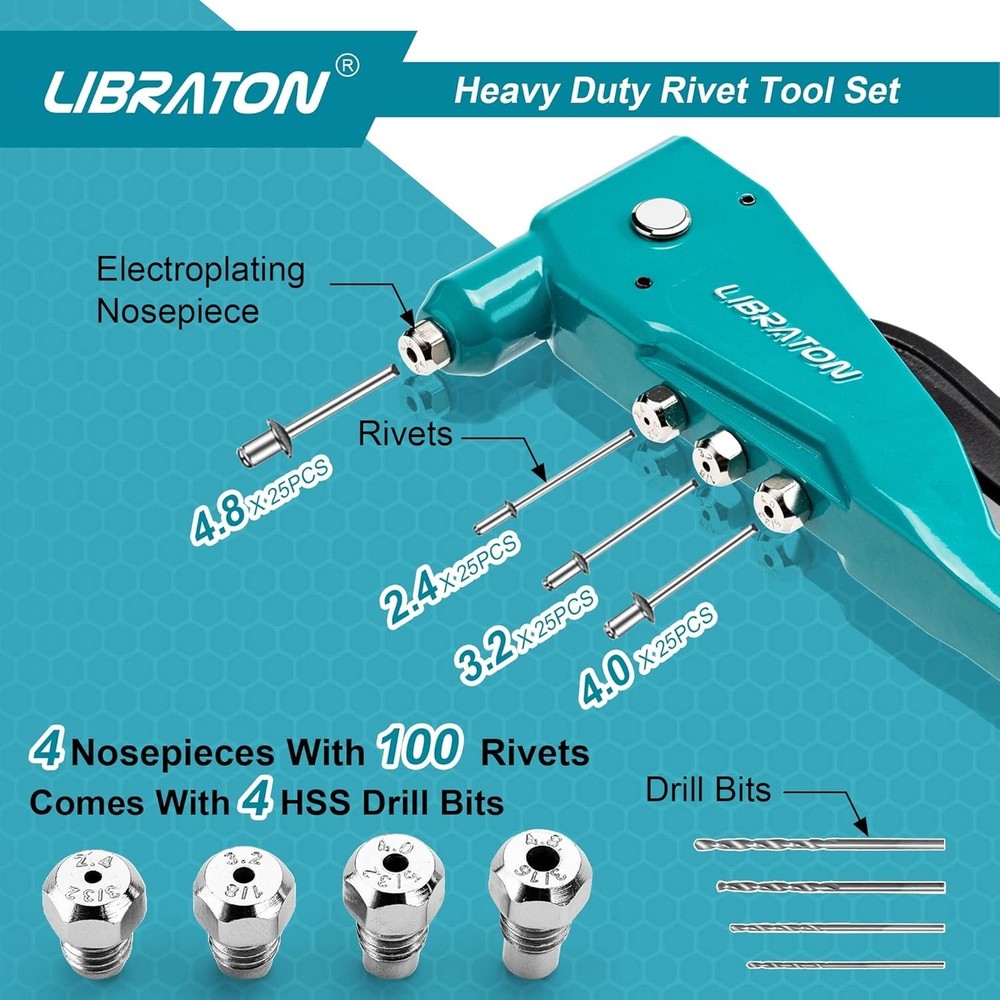 Compact Rivet Gun with Interchangeable Heads=