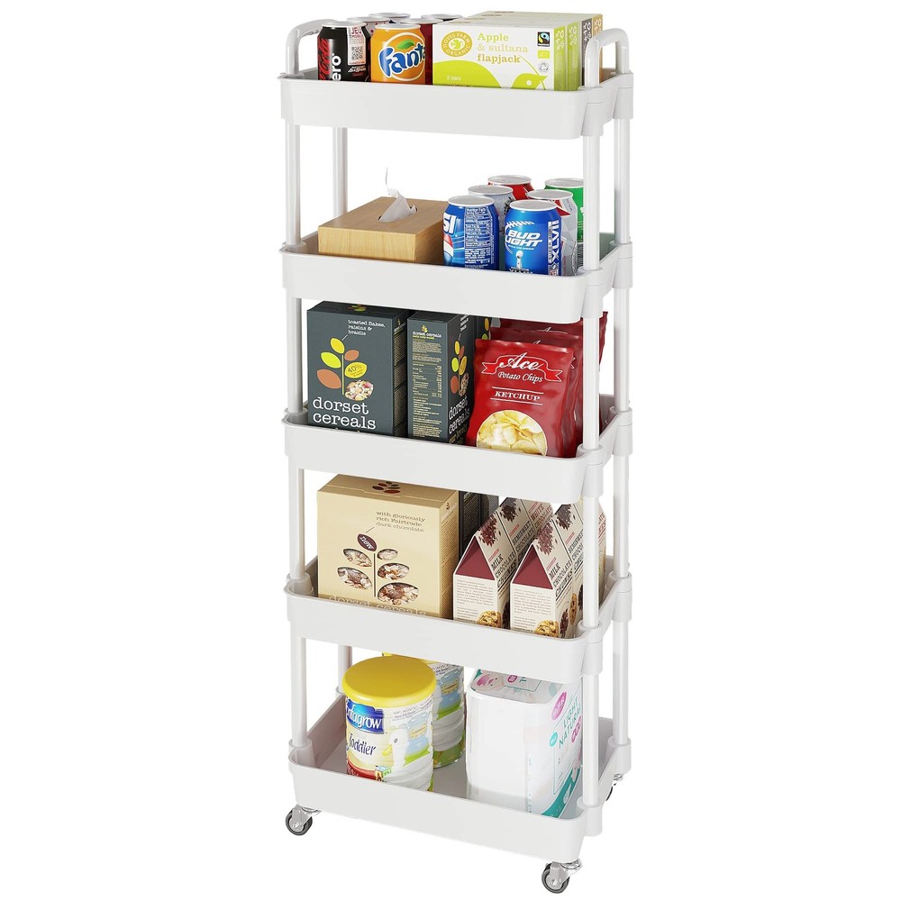 5-Tier Rolling Cart with Wheels,Multifunction Utility Storage Carts, Kitchen ...