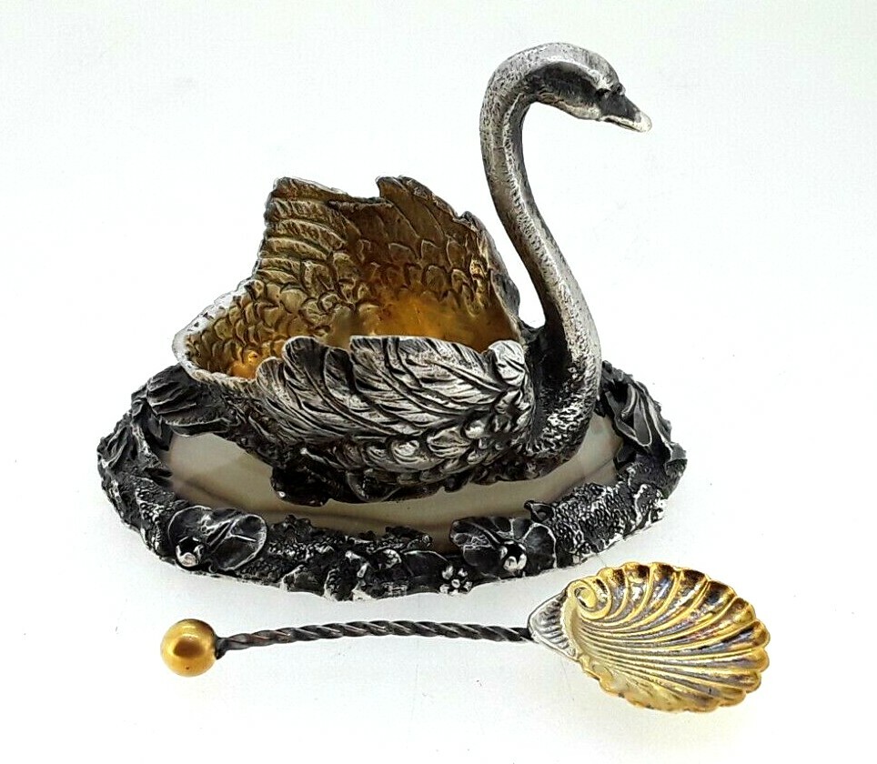 Antique Russian silver gilt and Agate Saltcellar.