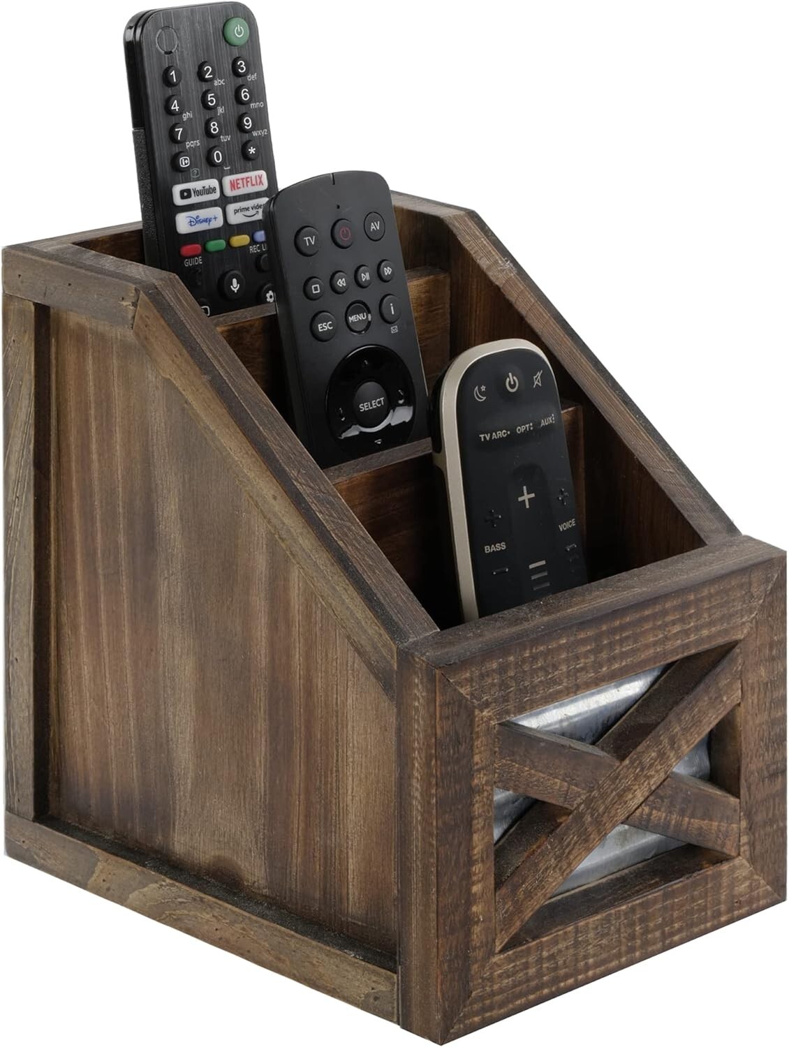 Autumn Alley Farmhouse Remote Holder Desk Organizer 3-Slot Compartment, Brown