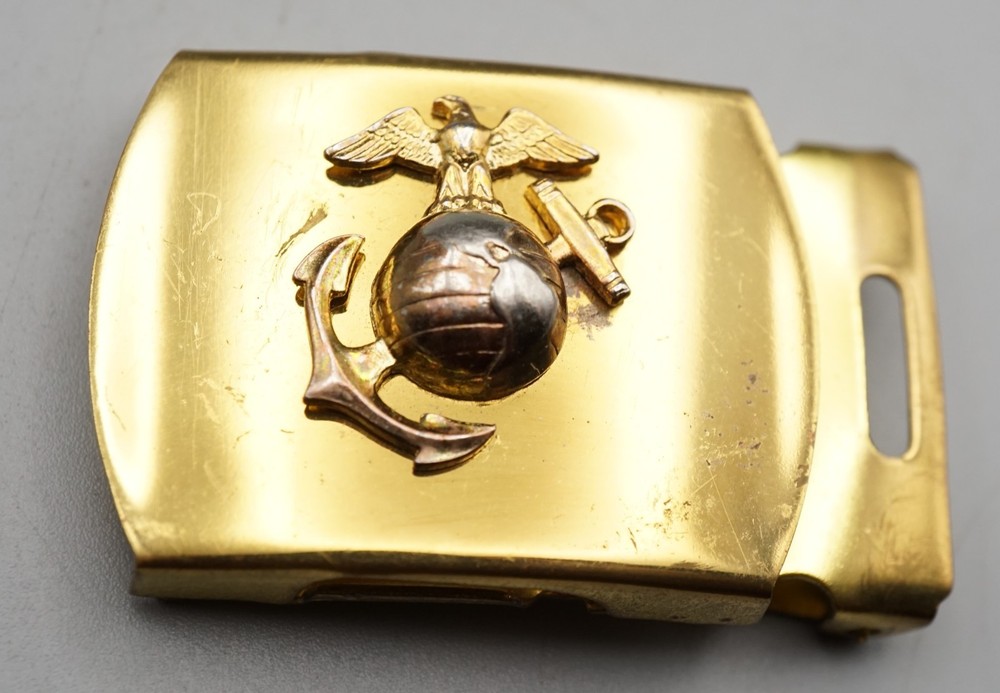 WWII USMC Marine EGA Eagle Globe Anchor Brass Belt Buckle