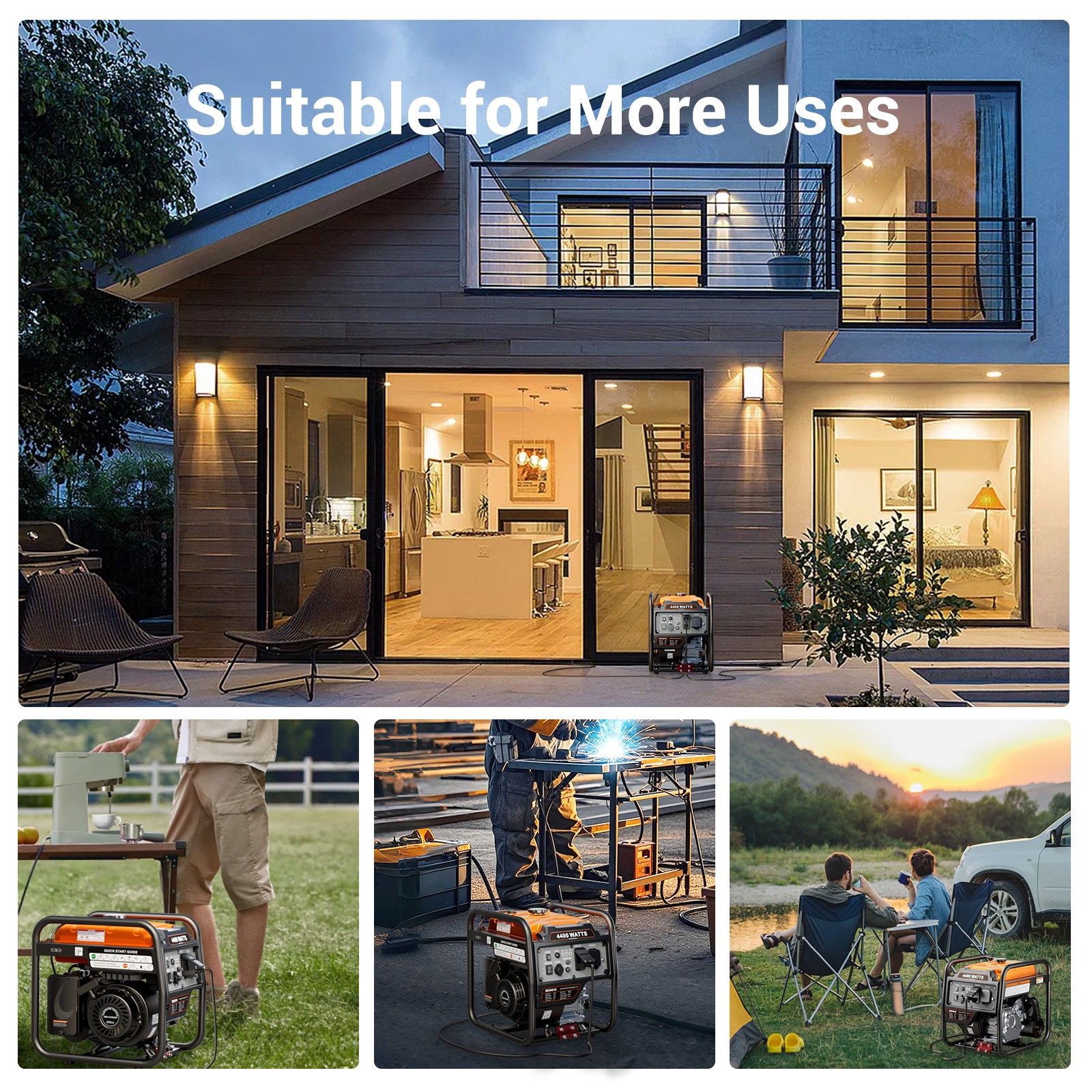 Efurden 4400W Portable Inverter Generator Gas Powered ECO for Home Backup Camp