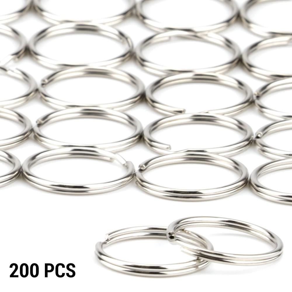 200 Pieces Split Key Rings 1 Inch (25mm) in Diameter Jump Bulk Silver