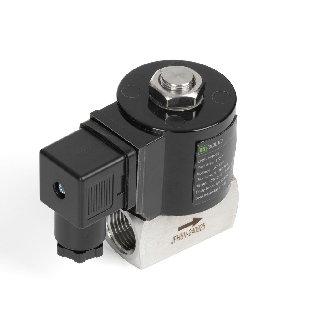 U.S. Solid High Pressure Solenoid Valve 20-160 bar 1/2 in SS DC 12V