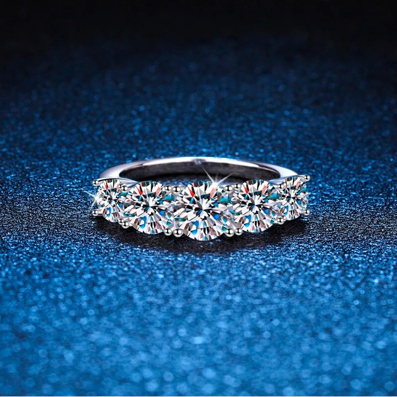 3.60CT Moissanite Wedding Anniversary Ring 5 Stone Round Cut 925 Sterling Silver