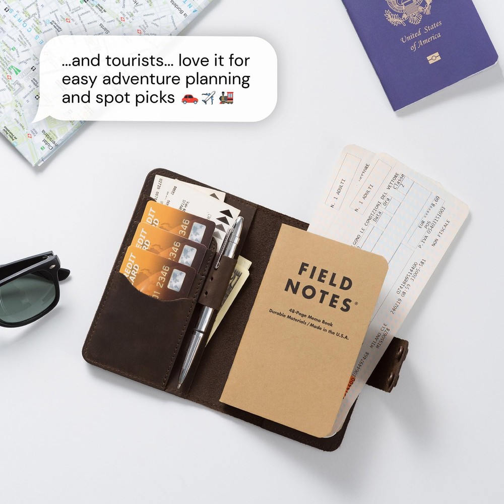 Leather Notebook Cover for Field Notes, Handmade Refillable Journal Cover wit...