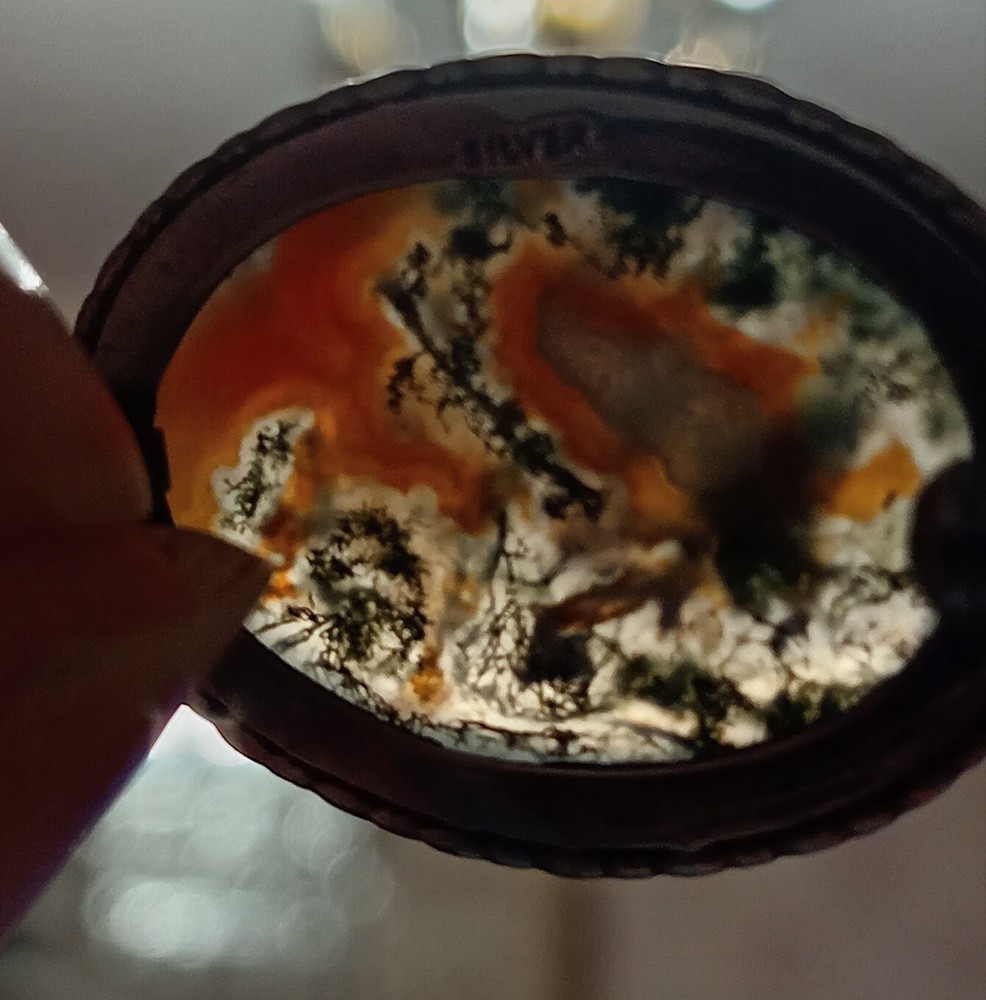 Vintage Silver & Moss Agate Brooch
